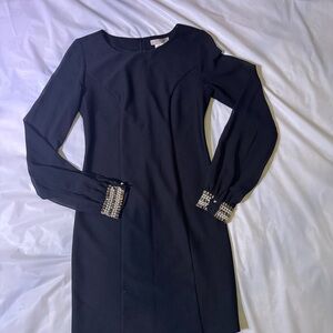 a'gaci Black Long Sleeve Dress with Beaded Cuffs